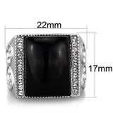 TK1767 - High polished (no plating) Stainless Steel Ring with Synthetic Synthetic Glass in Jet - Alamode - Flyclothing LLC