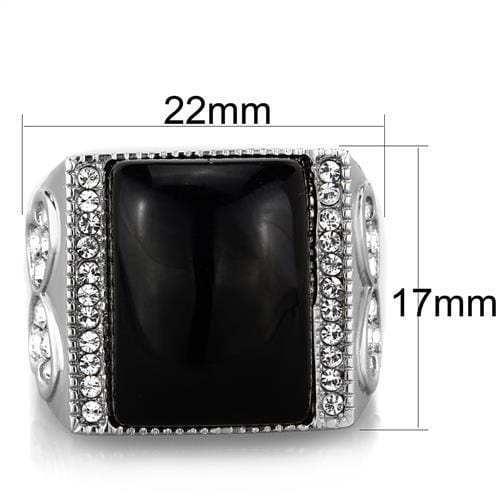 TK1767 - High polished (no plating) Stainless Steel Ring with Synthetic Synthetic Glass in Jet - Alamode - Flyclothing LLC