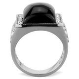 TK1767 - High polished (no plating) Stainless Steel Ring with Synthetic Synthetic Glass in Jet - Alamode - Flyclothing LLC