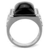 TK1767 - High polished (no plating) Stainless Steel Ring with Synthetic Synthetic Glass in Jet - Alamode - Flyclothing LLC