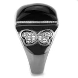 TK1767 - High polished (no plating) Stainless Steel Ring with Synthetic Synthetic Glass in Jet - Alamode - Flyclothing LLC