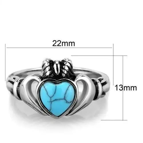 TK1770 - High polished (no plating) Stainless Steel Ring with Synthetic Turquoise in Sea Blue - Alamode - Flyclothing LLC