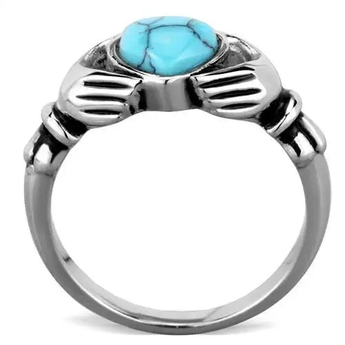TK1770 - High polished (no plating) Stainless Steel Ring with Synthetic Turquoise in Sea Blue - Alamode - Flyclothing LLC