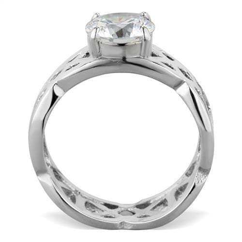 TK1772 - High polished (no plating) Stainless Steel Ring with AAA Grade CZ in Clear - Alamode - Flyclothing LLC