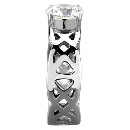 TK1772 - High polished (no plating) Stainless Steel Ring with AAA Grade CZ in Clear - Alamode - Flyclothing LLC
