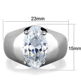 TK1774 - High polished (no plating) Stainless Steel Ring with AAA Grade CZ  in Clear - Alamode