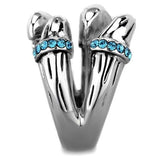 TK1779 - High polished (no plating) Stainless Steel Ring with Top Grade Crystal  in Sapphire - Alamode