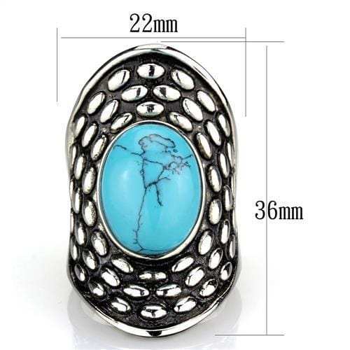 TK1780 - High polished (no plating) Stainless Steel Ring with Synthetic Turquoise in Sea Blue - Alamode - Flyclothing LLC