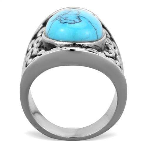TK1780 - High polished (no plating) Stainless Steel Ring with Synthetic Turquoise in Sea Blue - Alamode - Flyclothing LLC