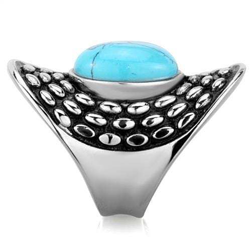 TK1780 - High polished (no plating) Stainless Steel Ring with Synthetic Turquoise in Sea Blue - Alamode - Flyclothing LLC