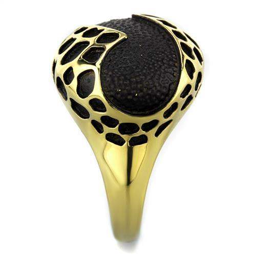 TK1784 - IP Gold(Ion Plating) Stainless Steel Ring with Epoxy in Jet - Alamode - Flyclothing LLC