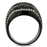 TK1789 - IP Black(Ion Plating) Stainless Steel Ring with Top Grade Crystal  in Black Diamond - Alamode