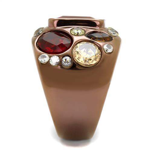 TK1790LC - IP Coffee light Stainless Steel Ring with AAA Grade CZ in Ruby - Alamode - Flyclothing LLC