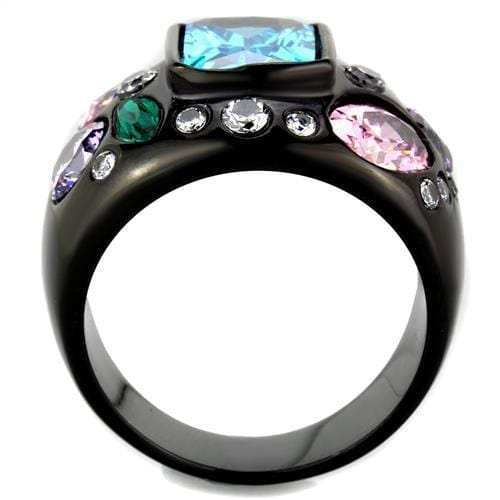 TK1790 - IP Black(Ion Plating) Stainless Steel Ring with AAA Grade CZ in Sea Blue - Alamode - Flyclothing LLC
