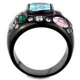 TK1790 - IP Black(Ion Plating) Stainless Steel Ring with AAA Grade CZ  in Sea Blue - Alamode