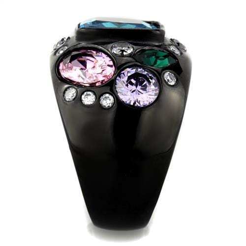 TK1790 - IP Black(Ion Plating) Stainless Steel Ring with AAA Grade CZ in Sea Blue - Alamode - Flyclothing LLC
