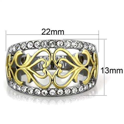 TK1792 - Two-Tone IP Gold (Ion Plating) Stainless Steel Ring with Top Grade Crystal in Clear - Alamode - Flyclothing LLC