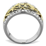 TK1792 - Two-Tone IP Gold (Ion Plating) Stainless Steel Ring with Top Grade Crystal  in Clear - Alamode