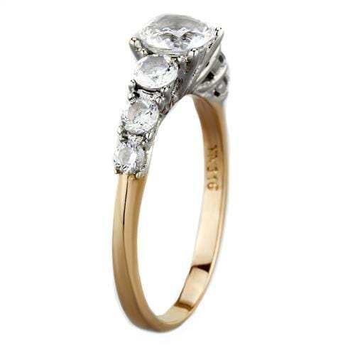 TK1794 - Two-Tone IP Rose Gold Stainless Steel Ring with AAA Grade CZ in Clear - Alamode - Flyclothing LLC