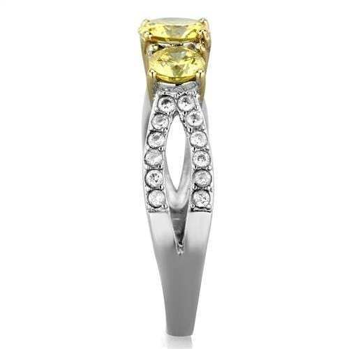 TK1795 - Two-Tone IP Gold (Ion Plating) Stainless Steel Ring with AAA Grade CZ in Topaz - Alamode - Flyclothing LLC