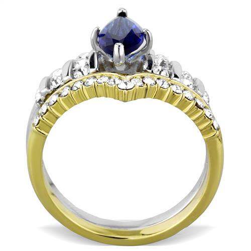 TK1796 - Two-Tone IP Gold (Ion Plating) Stainless Steel Ring with Synthetic Synthetic Glass in Montana - Alamode - Flyclothing LLC