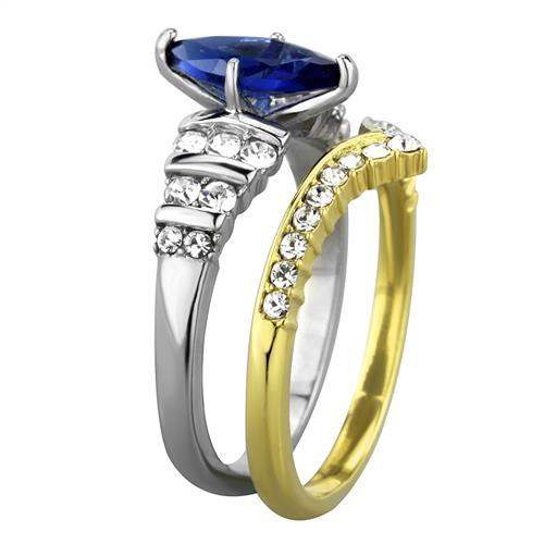 TK1796 - Two-Tone IP Gold (Ion Plating) Stainless Steel Ring with Synthetic Synthetic Glass in Montana - Alamode - Flyclothing LLC