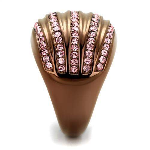 TK1789LC - IP Coffee light Stainless Steel Ring with Top Grade Crystal in Light Rose - Alamode - Flyclothing LLC