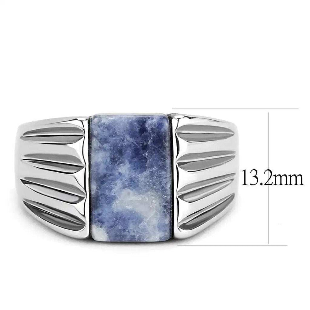 TK1799 - High polished (no plating) Stainless Steel Ring with Semi-Precious Sodalite in Capri Blue - Alamode - Flyclothing LLC