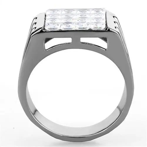 TK1803 - High polished (no plating) Stainless Steel Ring with AAA Grade CZ in Clear - Alamode - Flyclothing LLC
