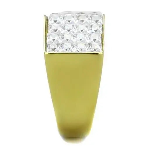 TK1808 - IP Gold(Ion Plating) Stainless Steel Ring with AAA Grade CZ in Clear - Alamode - Flyclothing LLC
