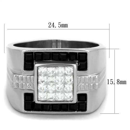 TK1809 - High polished (no plating) Stainless Steel Ring with Top Grade Crystal in Jet - Alamode - Flyclothing LLC