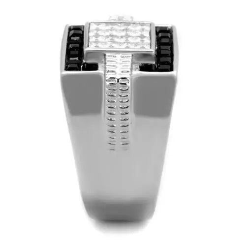 TK1809 - High polished (no plating) Stainless Steel Ring with Top Grade Crystal in Jet - Alamode - Flyclothing LLC