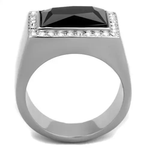 TK1810 - High polished (no plating) Stainless Steel Ring with Synthetic Onyx in Jet - Alamode - Flyclothing LLC