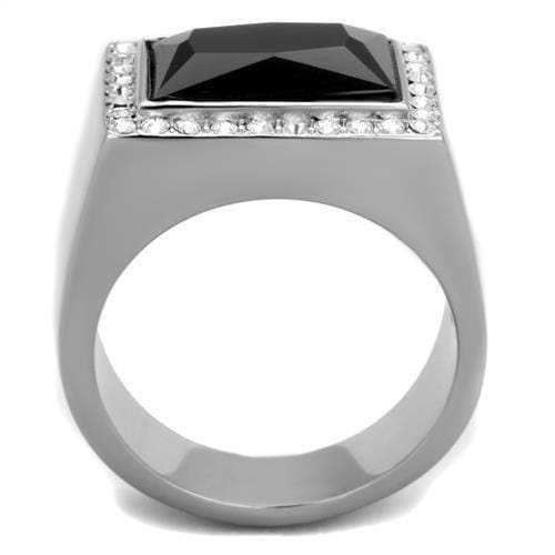 TK1810 - High polished (no plating) Stainless Steel Ring with Synthetic Onyx in Jet - Alamode - Flyclothing LLC