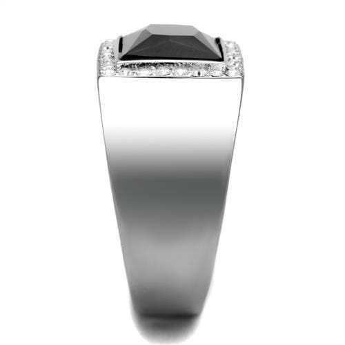 TK1810 - High polished (no plating) Stainless Steel Ring with Synthetic Onyx in Jet - Alamode - Flyclothing LLC