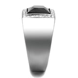 TK1810 - High polished (no plating) Stainless Steel Ring with Synthetic Onyx in Jet - Alamode