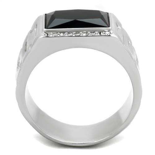 TK1811 - High polished (no plating) Stainless Steel Ring with Synthetic Onyx in Jet - Alamode - Flyclothing LLC