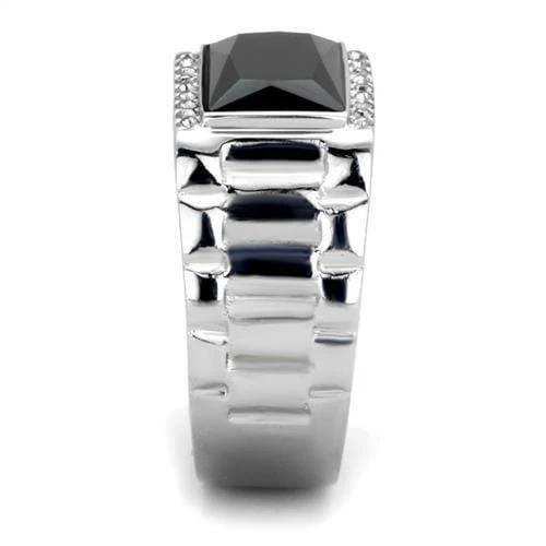 TK1811 - High polished (no plating) Stainless Steel Ring with Synthetic Onyx in Jet - Alamode - Flyclothing LLC