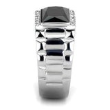 TK1811 - High polished (no plating) Stainless Steel Ring with Synthetic Onyx in Jet - Alamode