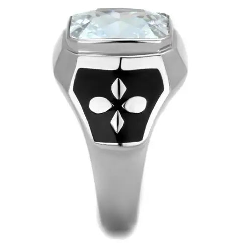 TK1813 - High polished (no plating) Stainless Steel Ring with AAA Grade CZ in Clear - Alamode - Flyclothing LLC