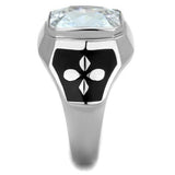 TK1813 - High polished (no plating) Stainless Steel Ring with AAA Grade CZ  in Clear - Alamode