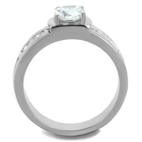 TK1816 - High polished (no plating) Stainless Steel Ring with AAA Grade CZ in Clear - Alamode - Flyclothing LLC