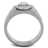 TK1819 - High polished (no plating) Stainless Steel Ring with AAA Grade CZ  in Clear - Alamode