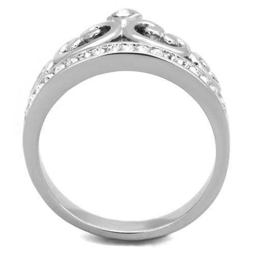 TK1821 - High polished (no plating) Stainless Steel Ring with Top Grade Crystal in Clear - Alamode - Flyclothing LLC