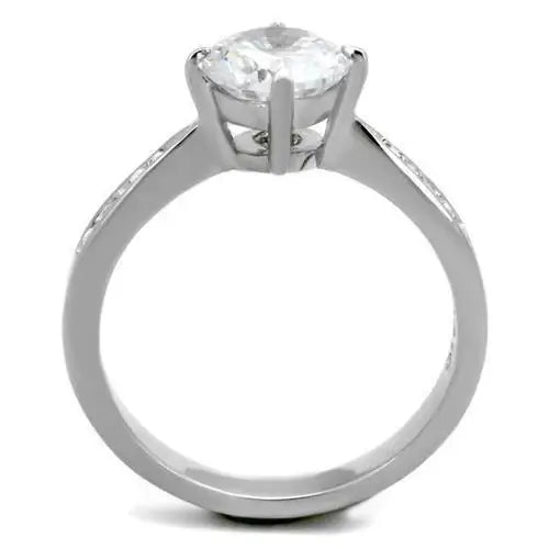 TK1822 - High polished (no plating) Stainless Steel Ring with AAA Grade CZ in Clear - Alamode - Flyclothing LLC