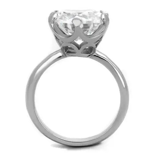 TK1823 - High polished (no plating) Stainless Steel Ring with AAA Grade CZ in Clear - Alamode - Flyclothing LLC