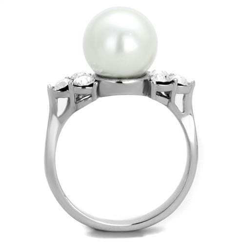 TK1824 - High polished (no plating) Stainless Steel Ring with Synthetic Pearl in White - Alamode - Flyclothing LLC