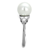 TK1824 - High polished (no plating) Stainless Steel Ring with Synthetic Pearl in White - Alamode