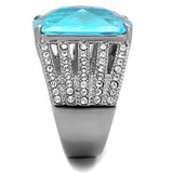 TK1826 - High polished (no plating) Stainless Steel Ring with Synthetic Synthetic Glass in Sea Blue - Alamode
