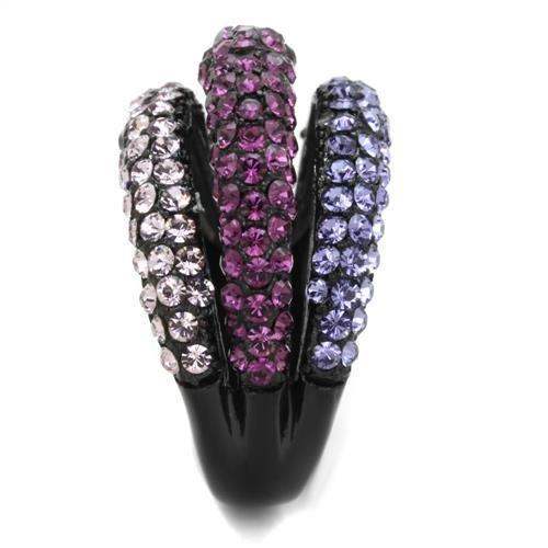 TK1831 - IP Black(Ion Plating) Stainless Steel Ring with Top Grade Crystal in Multi Color - Alamode - Flyclothing LLC